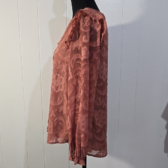 Promesa Mauve Mandarin Collar Long Sleeve Ruffled Blouse S - Picture 3 of 4